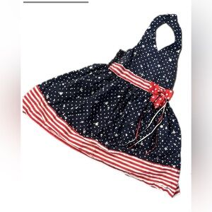 Bonnie Jean 4th of July Halter Dress 4T 🇺🇸 Navy, Stars & Stripes with Red Bow